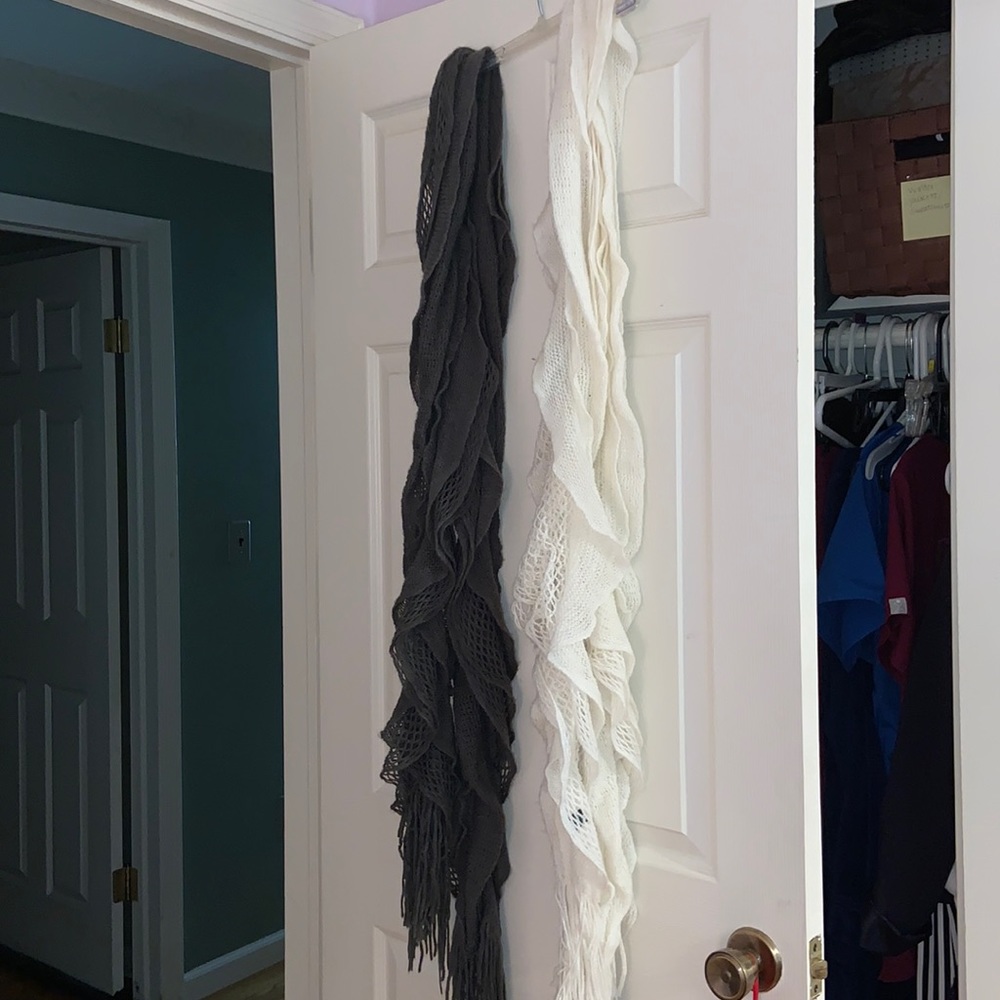Gray and white scarves